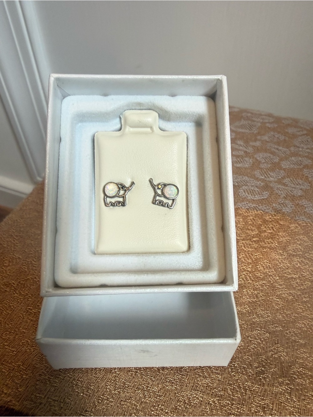 Opal Elephant Stud Earrings - Silver
